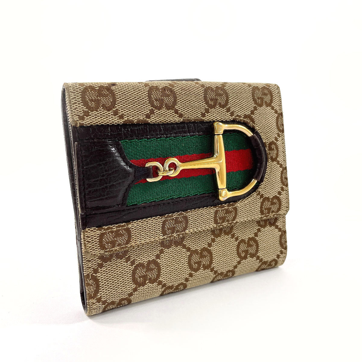 GUCCI Bifold Wallet 138029 GG canvas Brown Sherry line Horsebit unisex Used