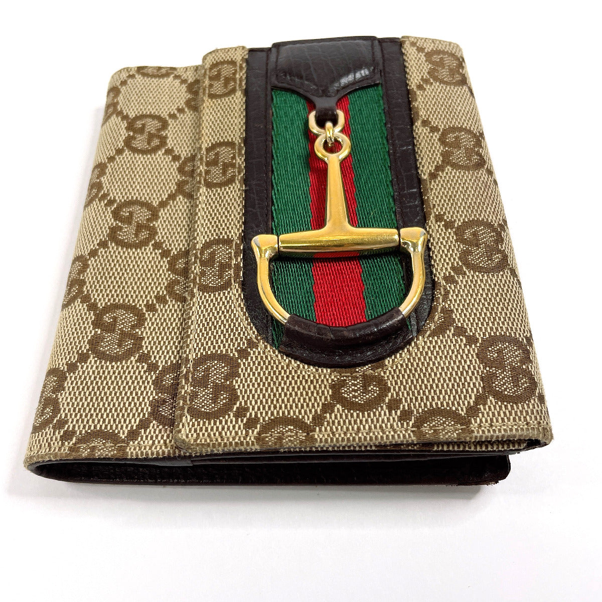 GUCCI Bifold Wallet 138029 GG canvas Brown Sherry line Horsebit unisex Used