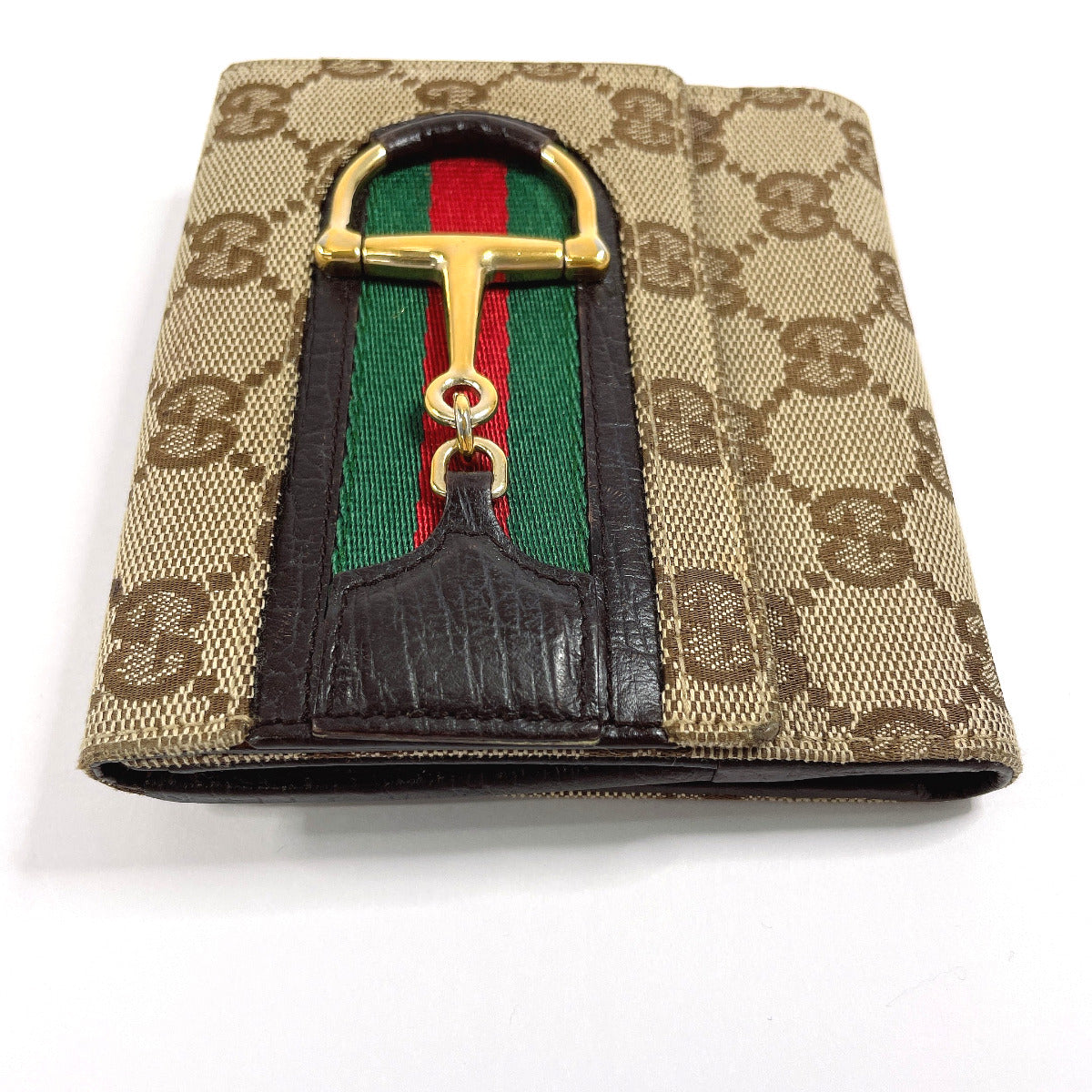 GUCCI Bifold Wallet 138029 GG canvas Brown Sherry line Horsebit unisex Used