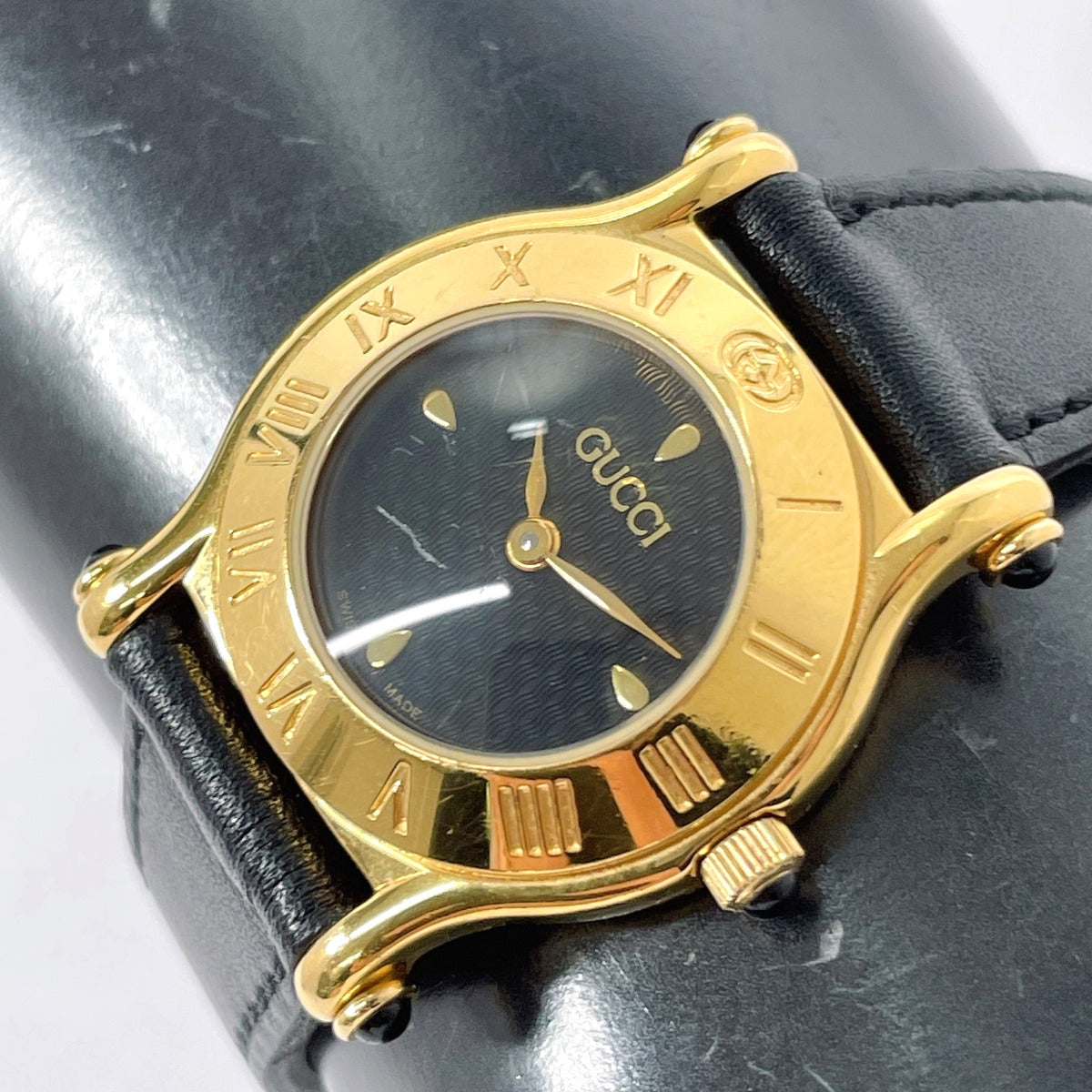 GUCCI Watches Quartz 6500L Stainless Steel , Leather gold black dial Women Used