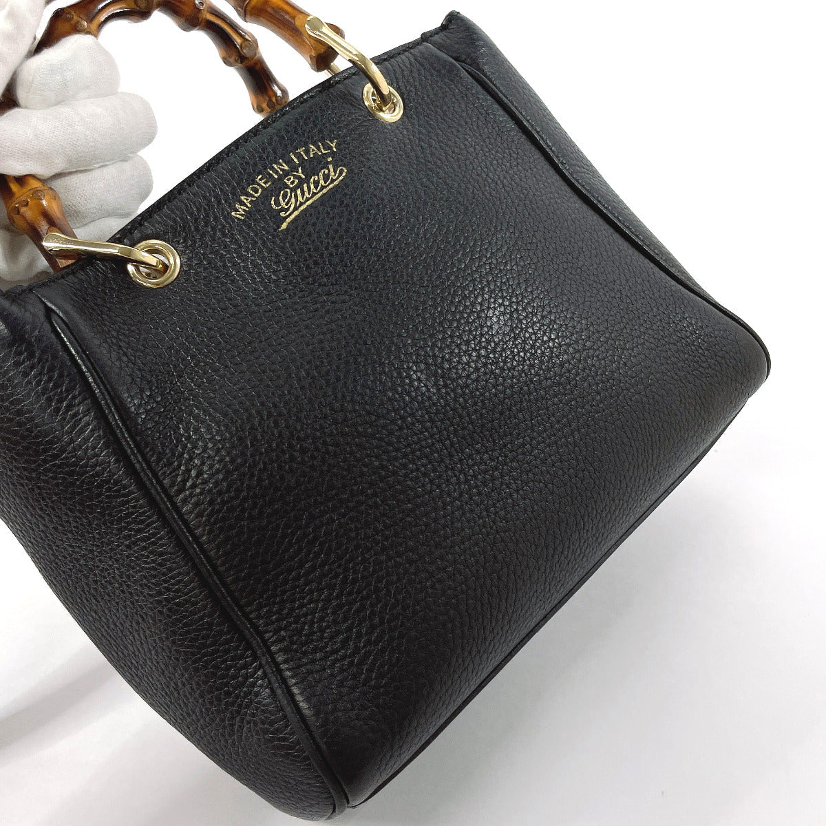 GUCCI Handbag 368823 leather black 2WAY Bamboo mini shopper Women Used