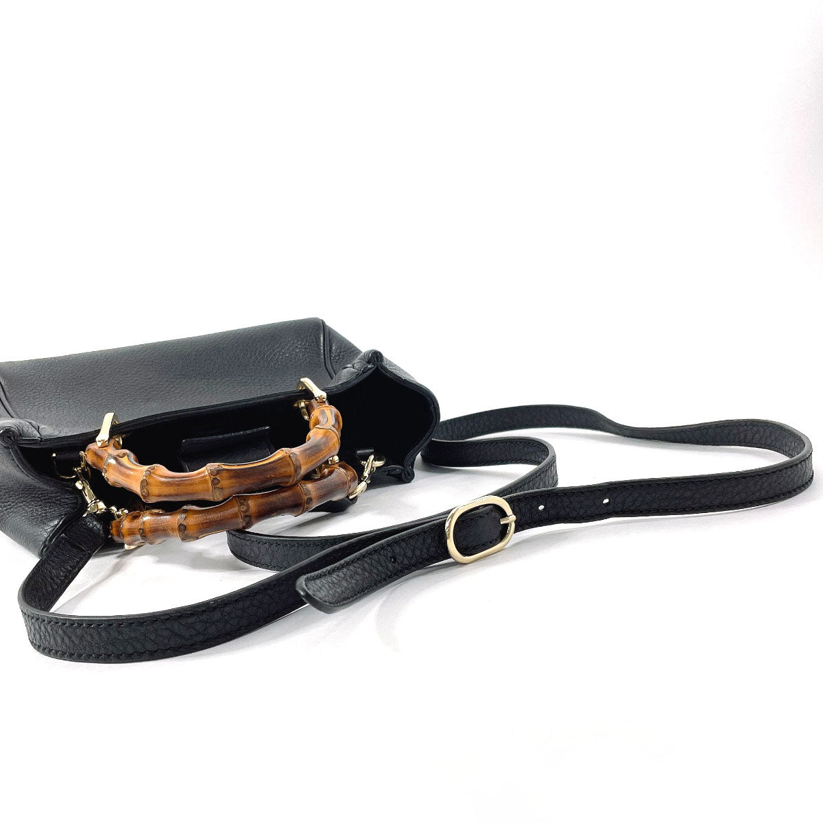 GUCCI Handbag 368823 leather black 2WAY Bamboo mini shopper Women Used