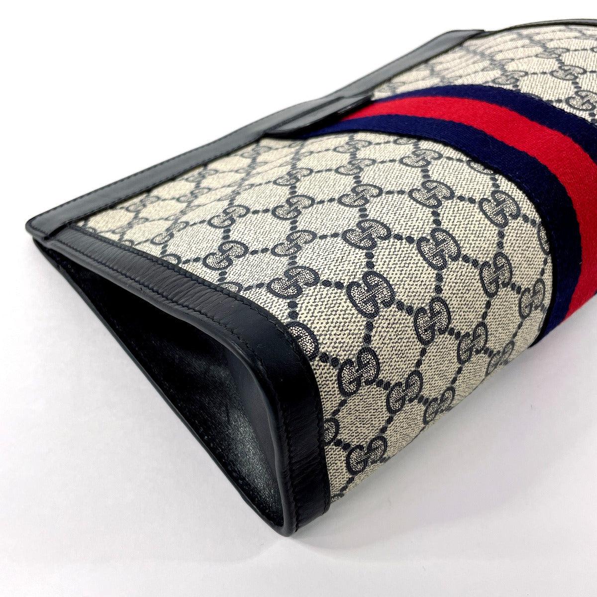 GUCCI business bag GG Supreme canvas, leather Navy Sherry line Old Gucci Perfume unisex Used