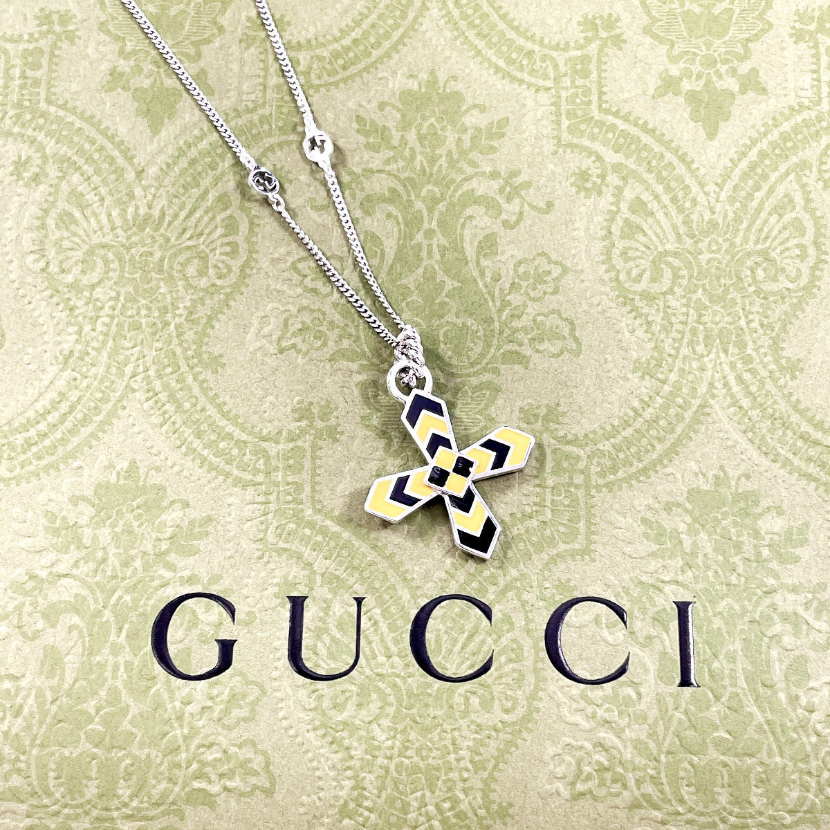 GUCCI Necklace Silver925 Silver Cross GG unisex Used