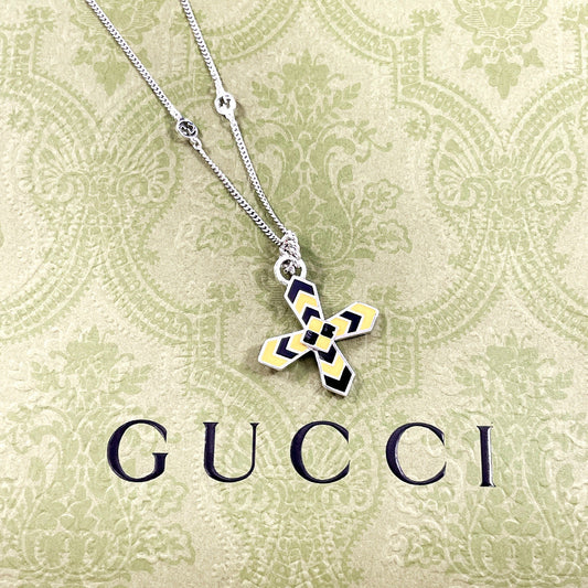 GUCCI Necklace Silver925 Silver Cross GG unisex Used