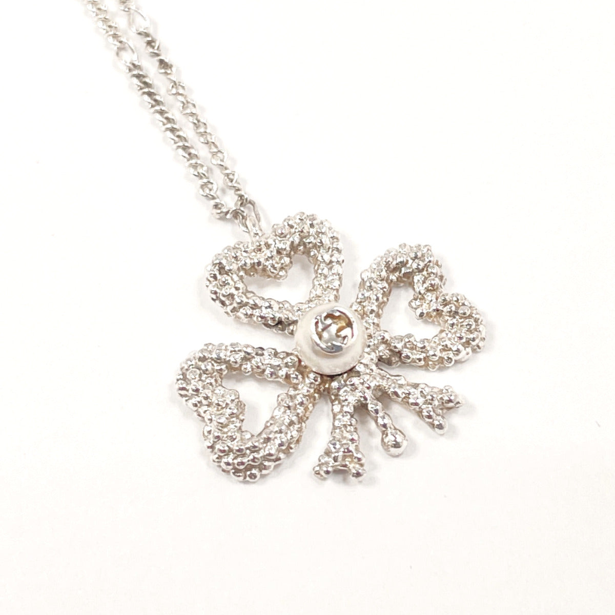 GUCCI Necklace Silver925, pearl Silver Ribbon motif Women Used