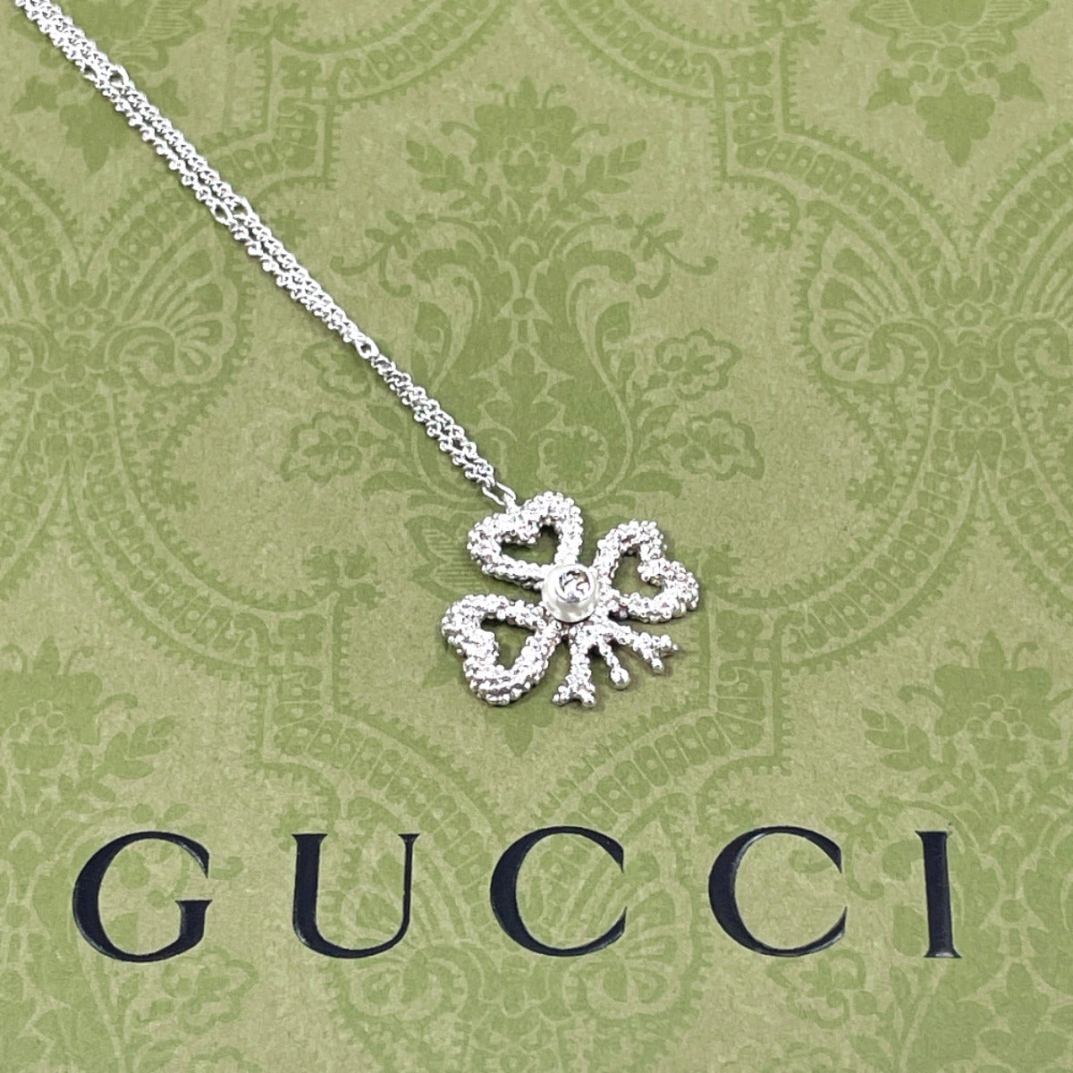GUCCI Necklace Silver925, pearl Silver Ribbon motif Women Used