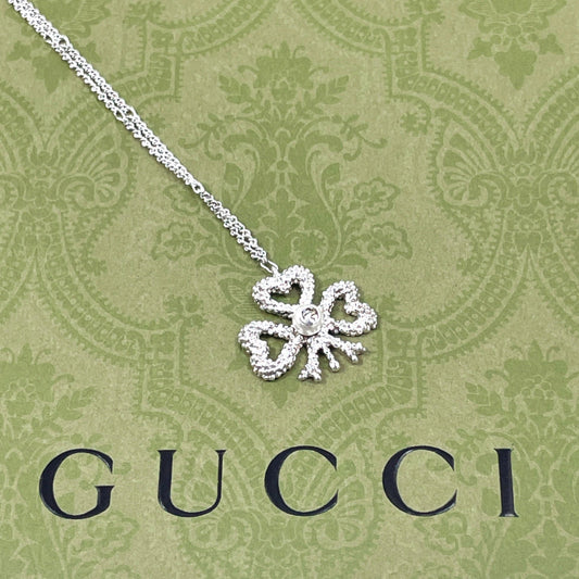 GUCCI Necklace Silver925, pearl Silver Ribbon motif Women Used