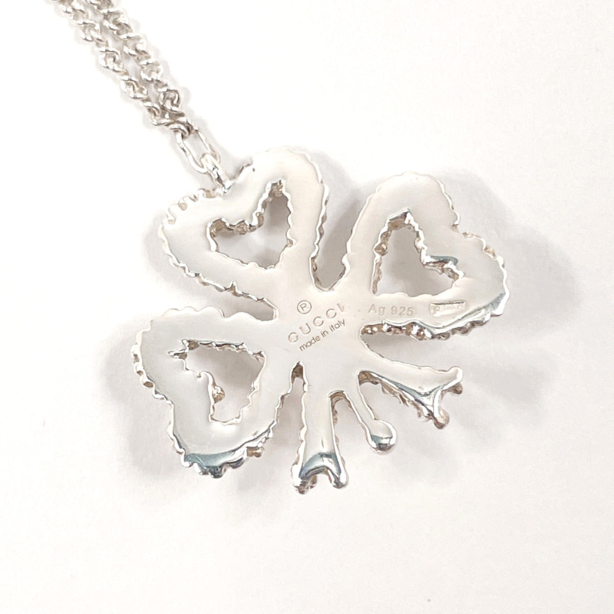 GUCCI Necklace Silver925, pearl Silver Ribbon motif Women Used