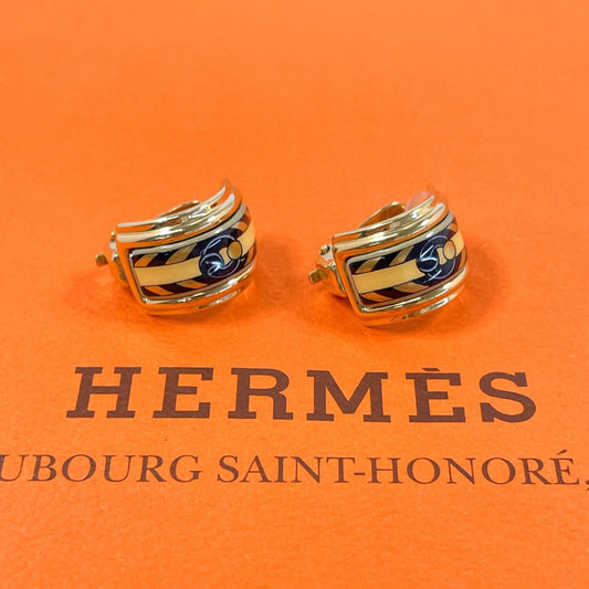 HERMES Earring metal gold Emaille Shippo Women Used