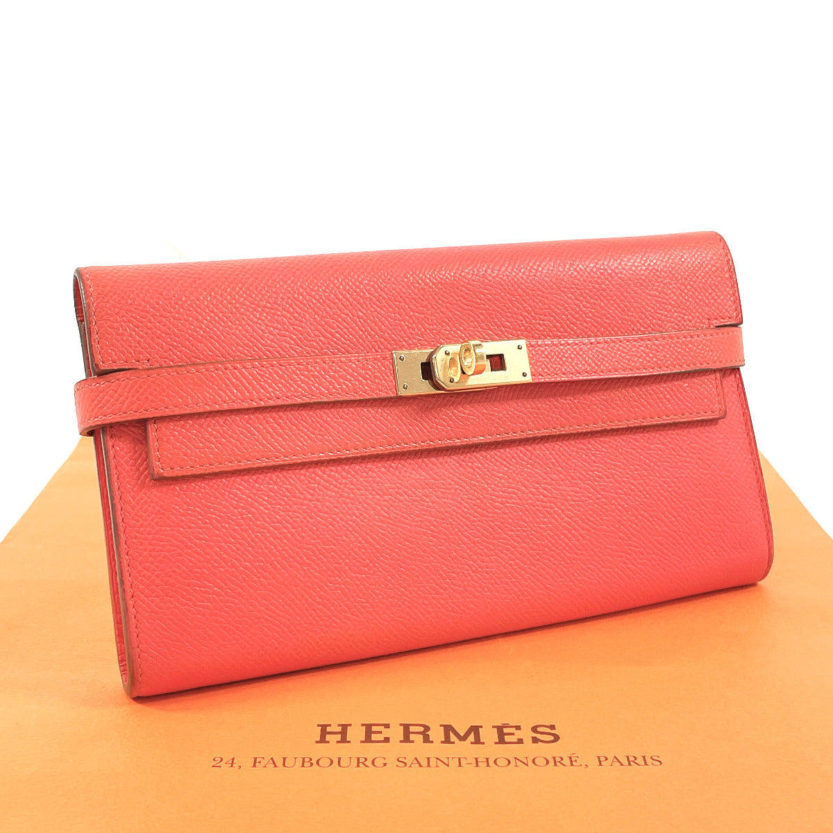 HERMES Long Wallet Purse Epsom pink Kelly wallet Women Used