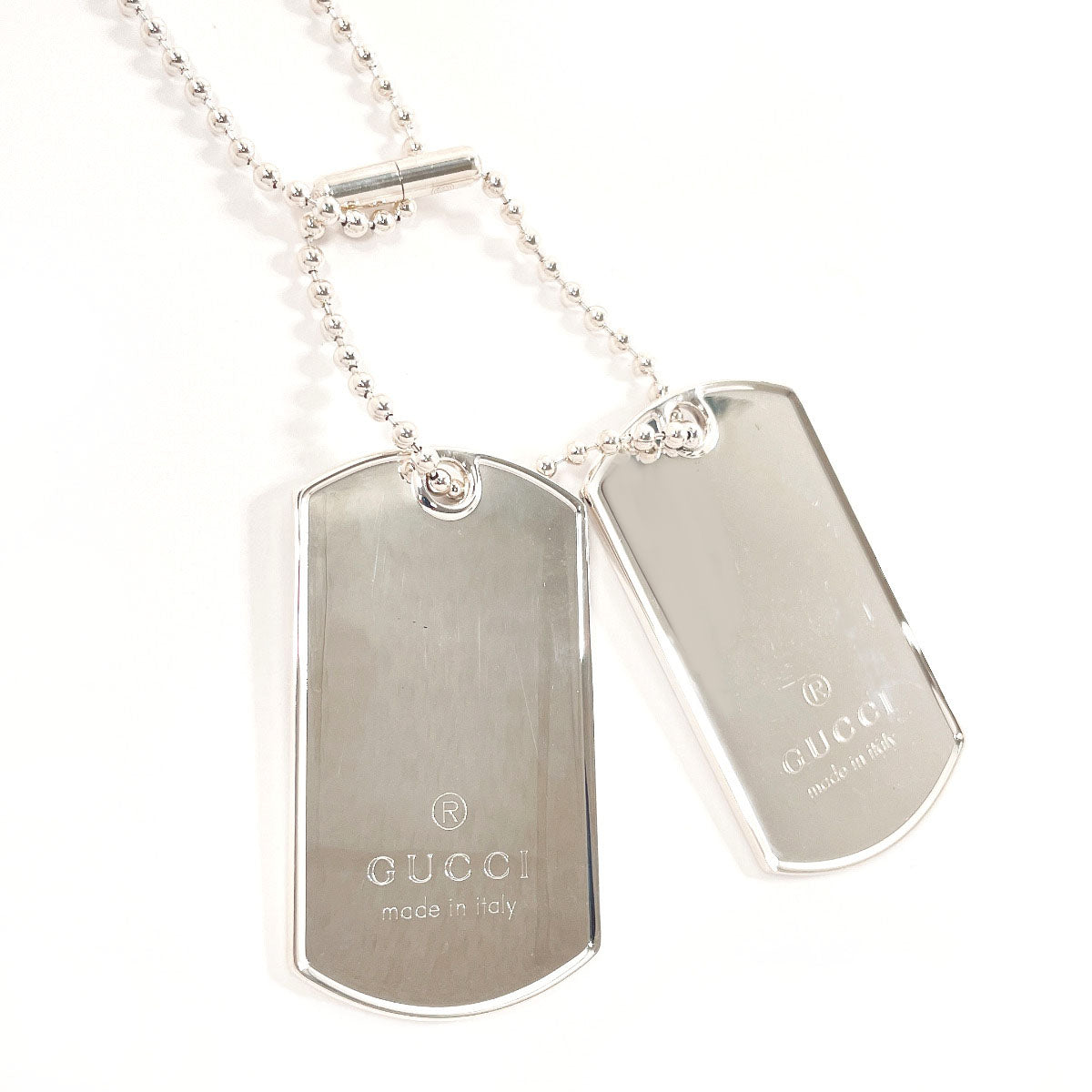 GUCCI Necklace Silver925 Silver Ball chain dog tag double plate