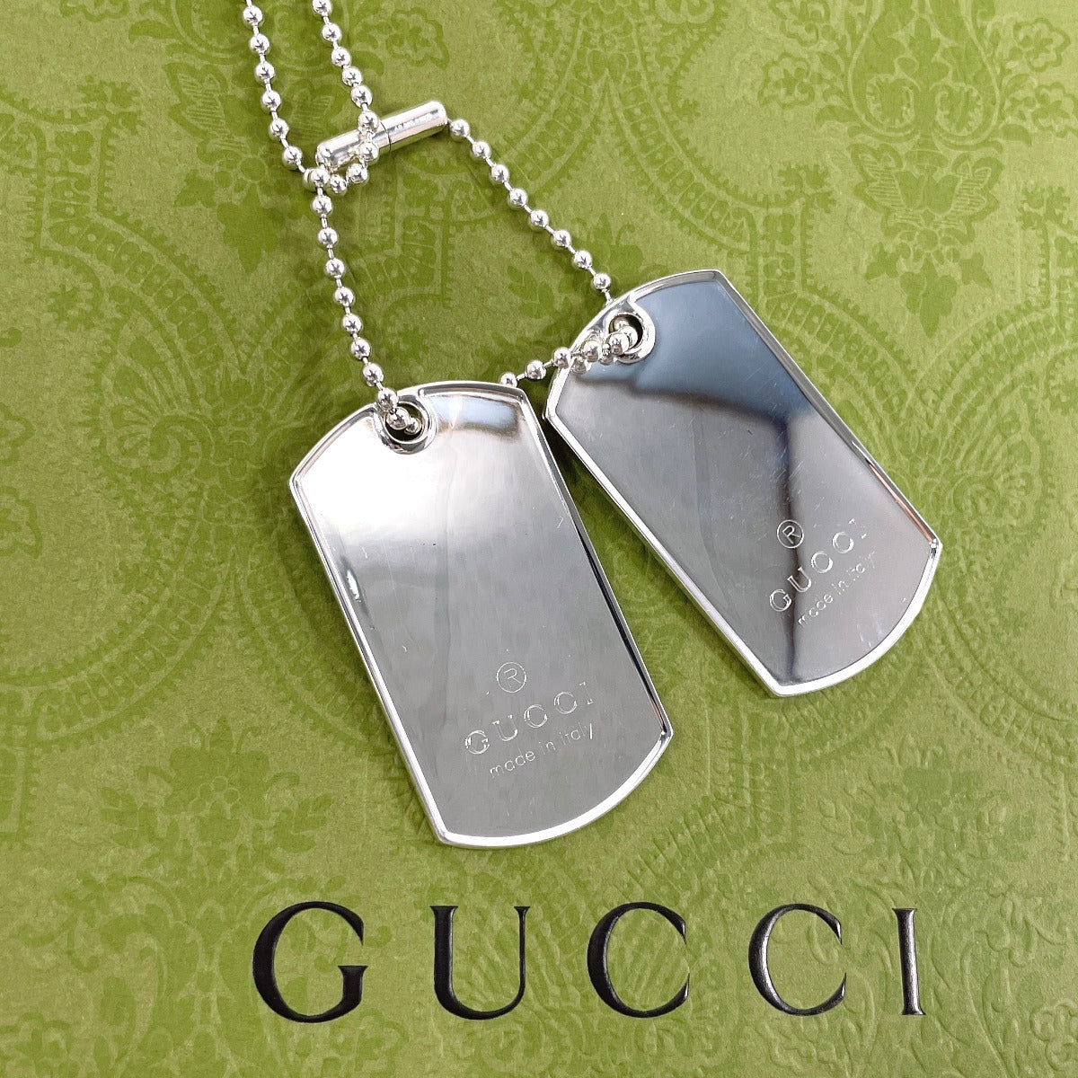 GUCCI Necklace Silver925 Silver Ball chain dog tag double plate