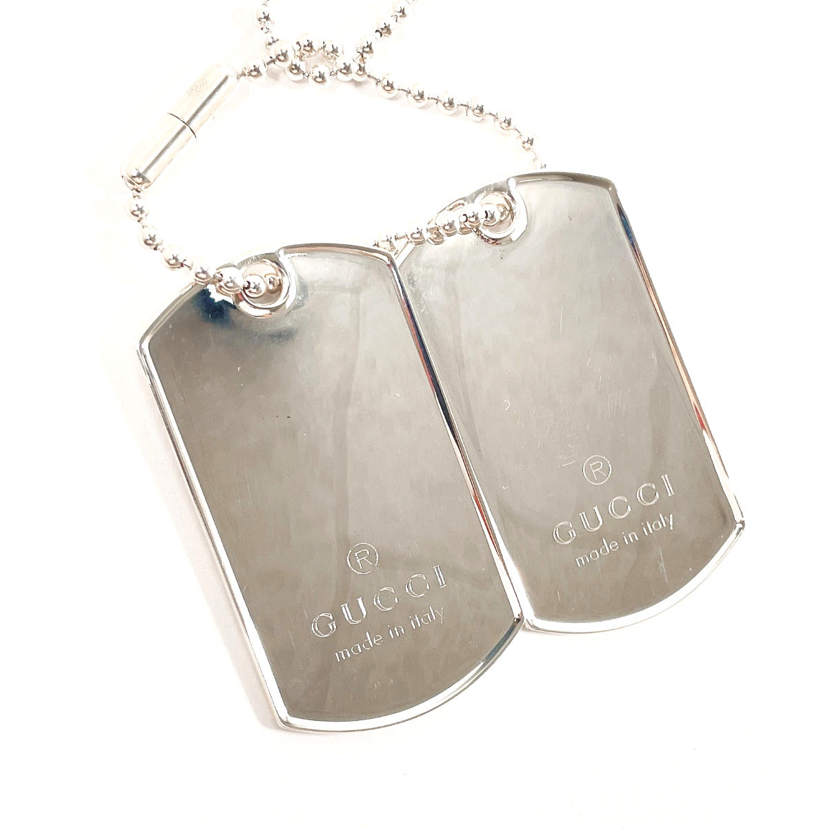 GUCCI Necklace Silver925 Silver Ball chain dog tag double plate