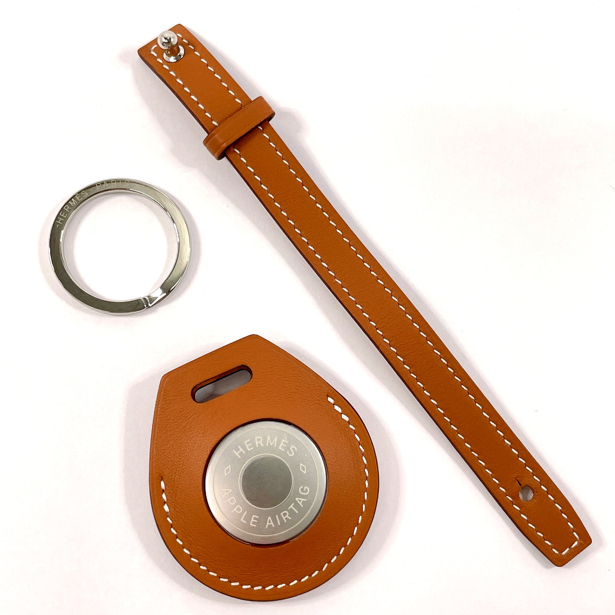 HERMES key ring H0009061J37 Vaux Swift Brown Echape Apple Air Tag Keyring