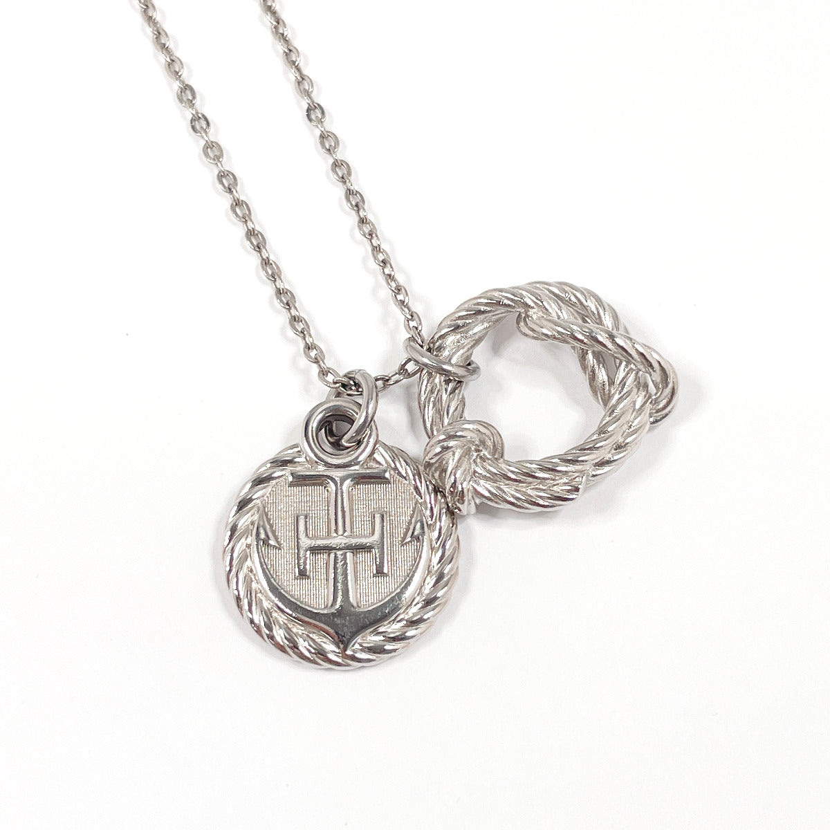 HERMES Necklace metal Silver cordage rope