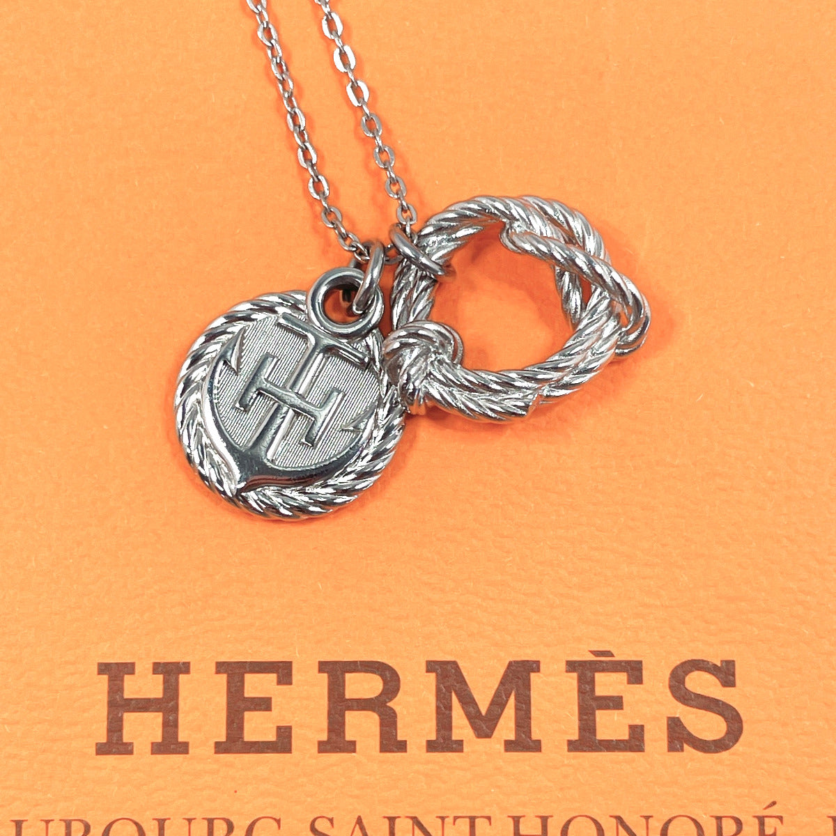 HERMES Necklace metal Silver cordage rope