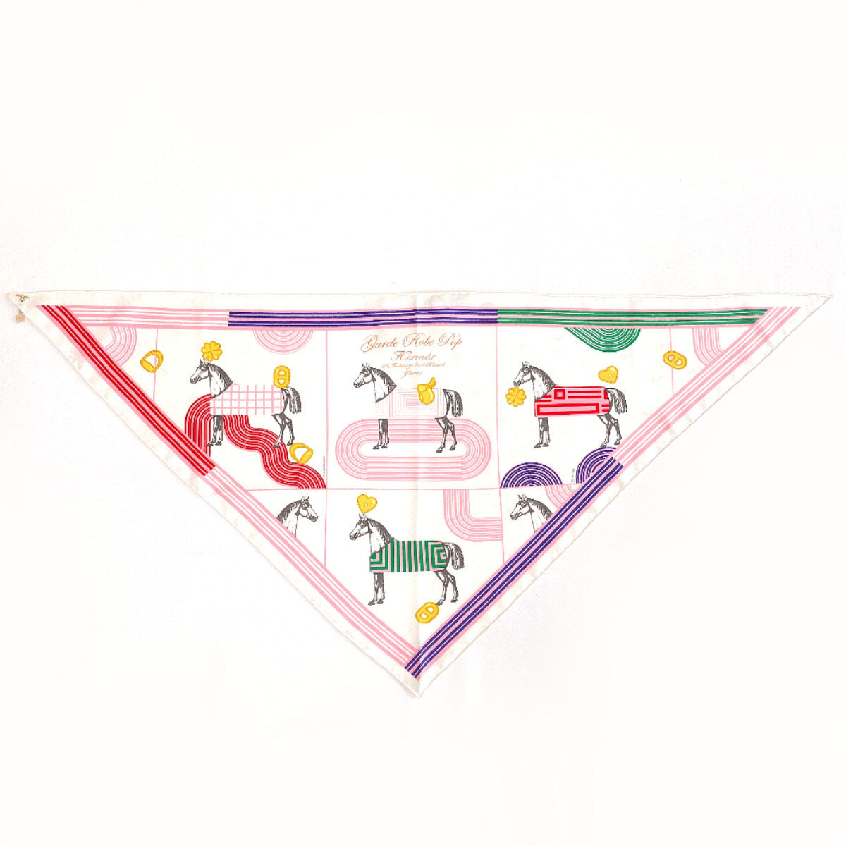 HERMES scarf Silk, 100% silk white Gard robe pop Triangle 70