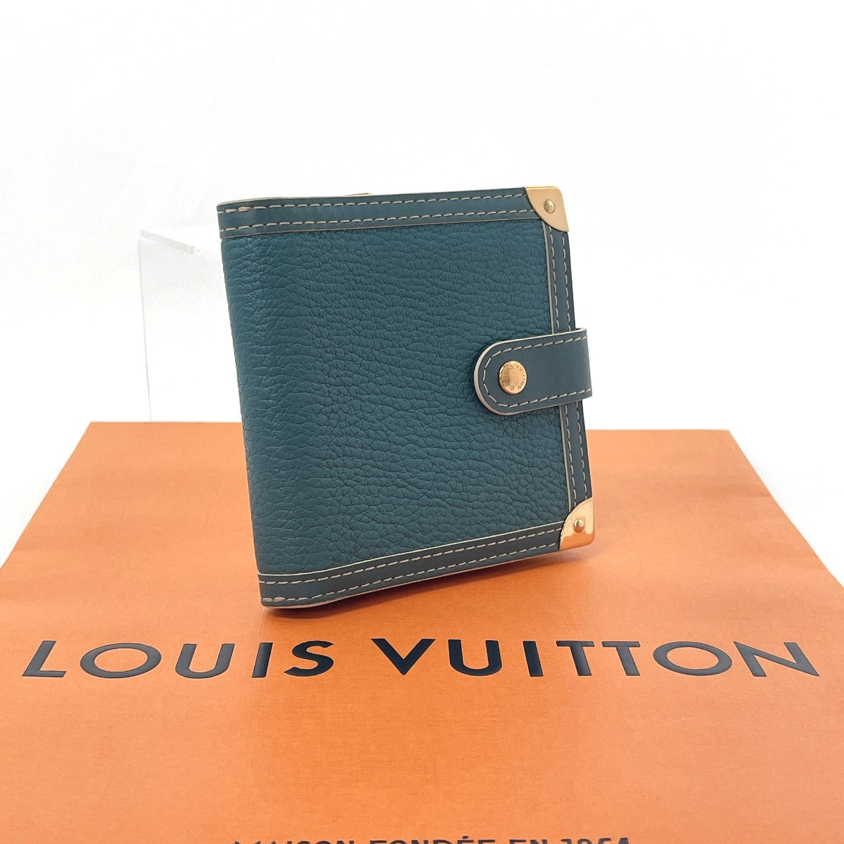 LOUIS VUITTON Bifold Wallet M91829 leather blue Suhari Compact zip