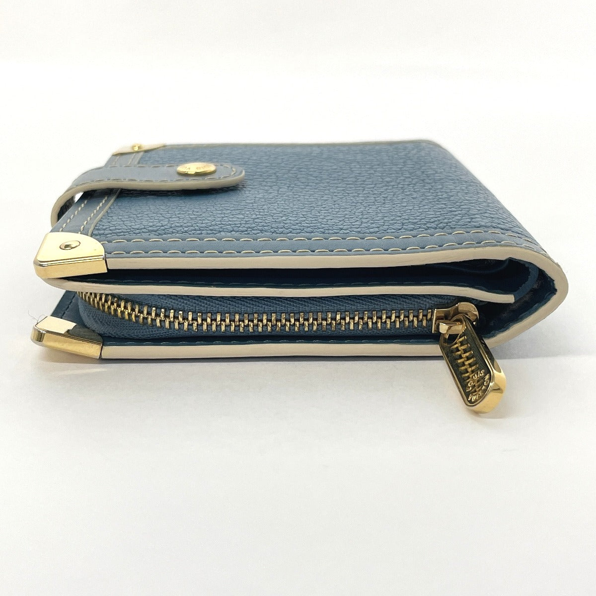 LOUIS VUITTON Bifold Wallet M91829 leather blue Suhari Compact zip