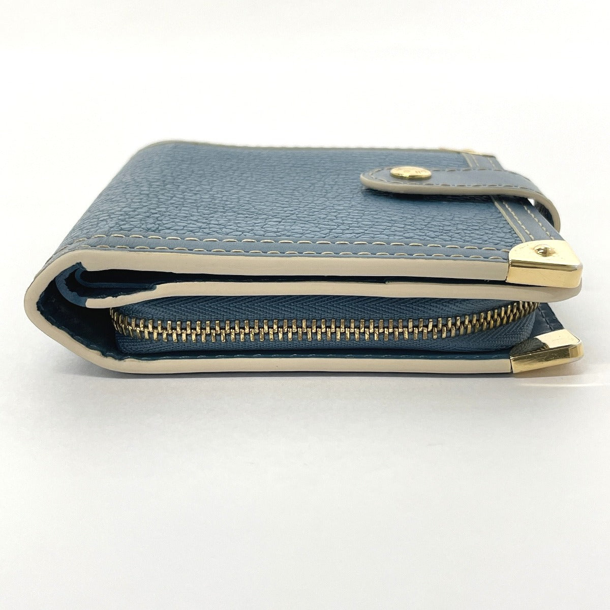 LOUIS VUITTON Bifold Wallet M91829 leather blue Suhari Compact zip