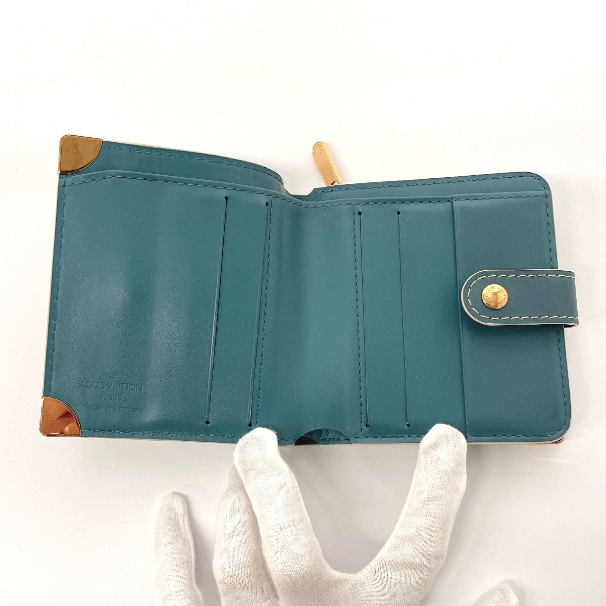 LOUIS VUITTON Bifold Wallet M91829 leather blue Suhari Compact zip