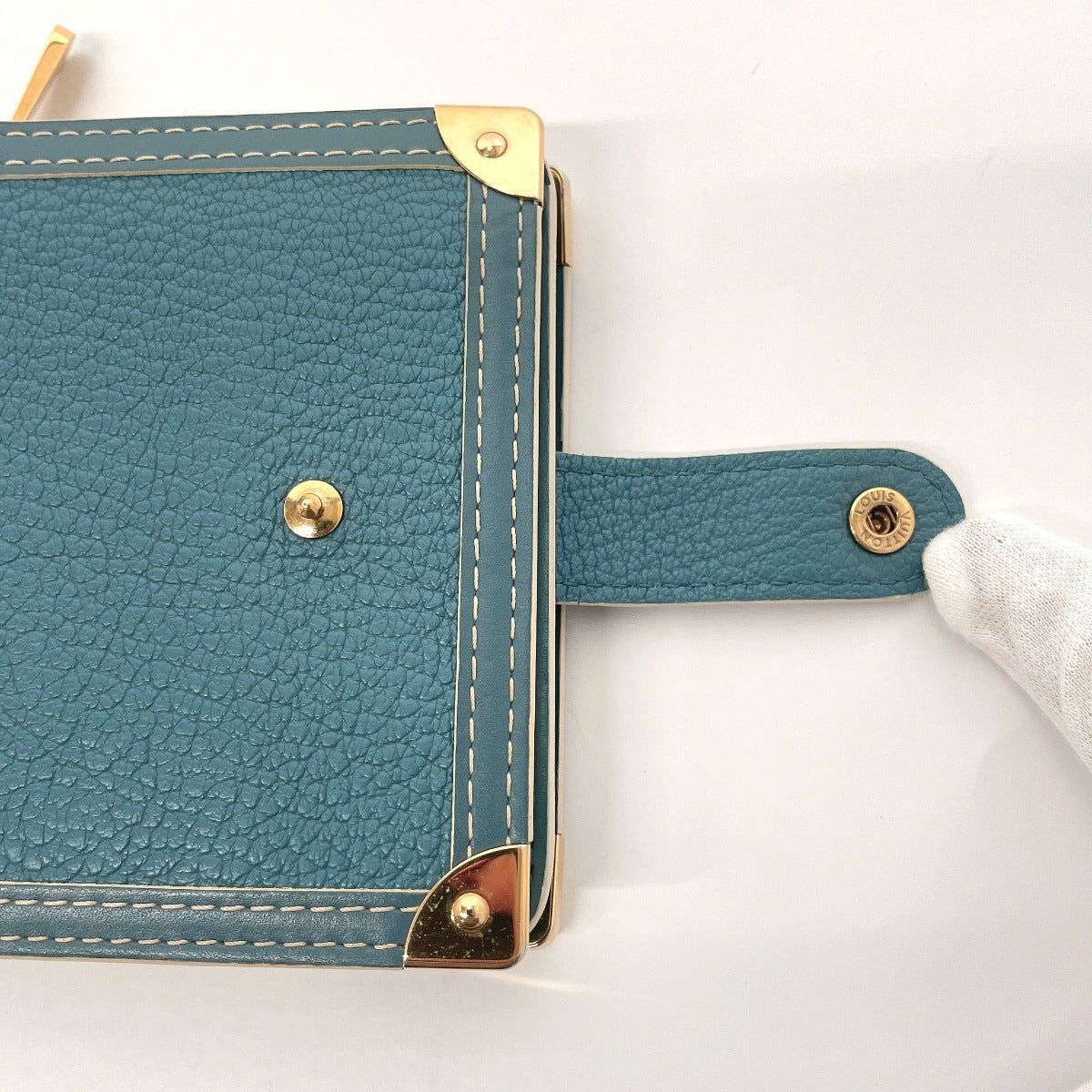 LOUIS VUITTON Bifold Wallet M91829 leather blue Suhari Compact zip