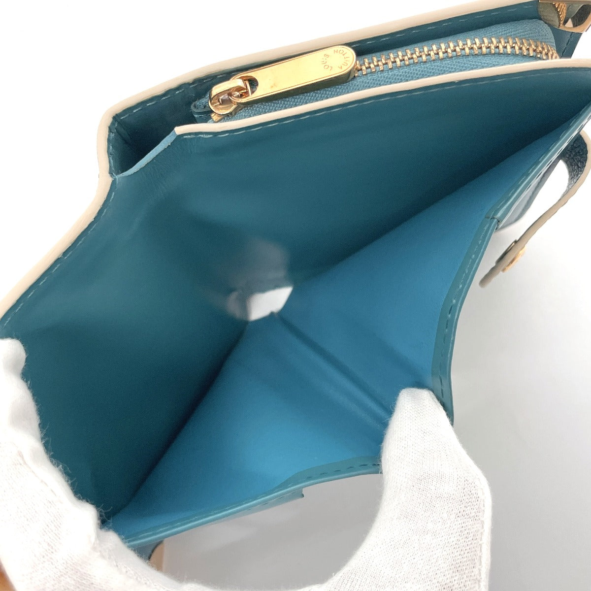 LOUIS VUITTON Bifold Wallet M91829 leather blue Suhari Compact zip