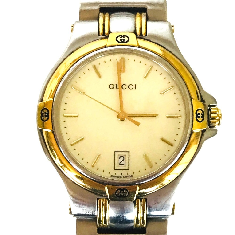 GUCCI Watches Quartz 9040M Stainless Steel Silver Date combination Gold Plated Ivory dial