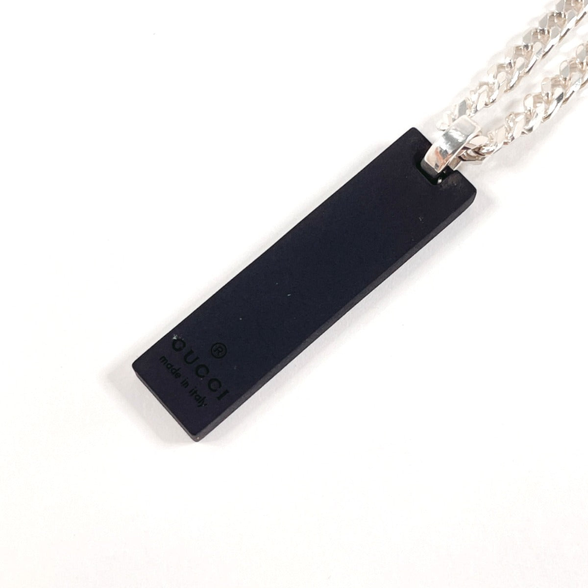 GUCCI Necklace Silver925 , Leather Silver GG Tag Chain