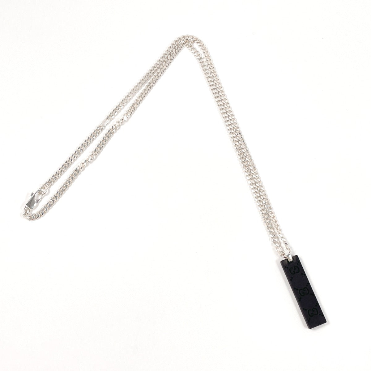 GUCCI Necklace Silver925 , Leather Silver GG Tag Chain