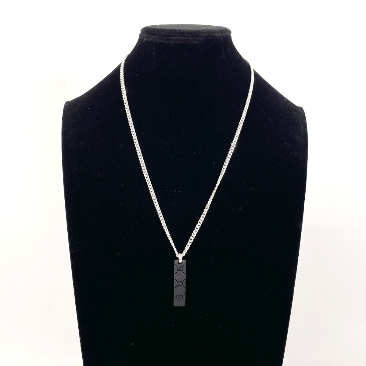 GUCCI Necklace Silver925 , Leather Silver GG Tag Chain