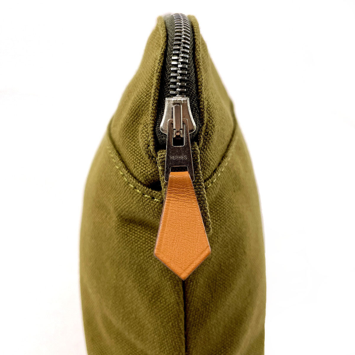 HERMES Pouch Cotton , 100% cotton khaki Bollid pouch mini unisex Used