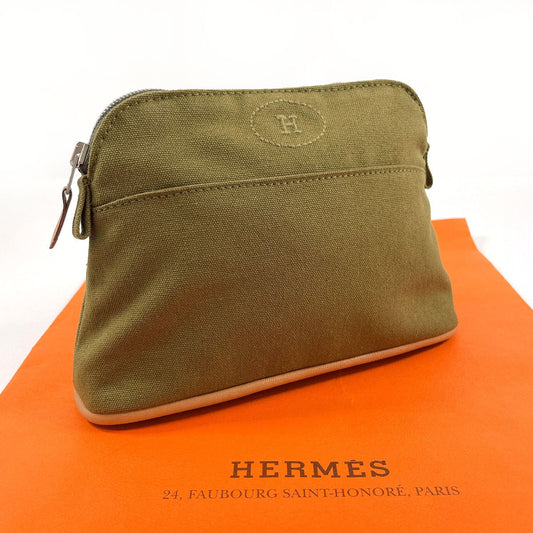 HERMES Pouch Cotton , 100% cotton khaki Bollid pouch mini unisex Used