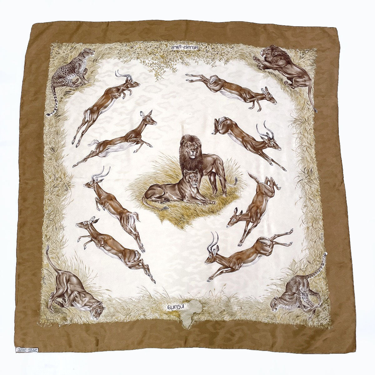 HERMES scarf Silk, 100% silk Brown KENYA Kenya Animal Carre 90 Women Used