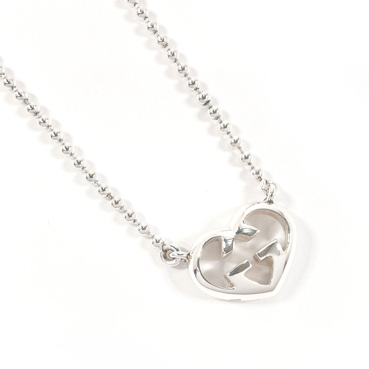 GUCCI Necklace Silver925 Silver Ball chain Interlocking G heart