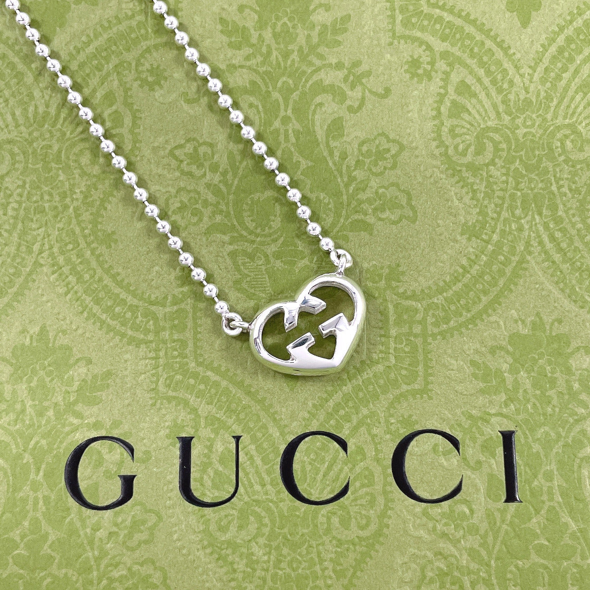 GUCCI Necklace Silver925 Silver Ball chain Interlocking G heart