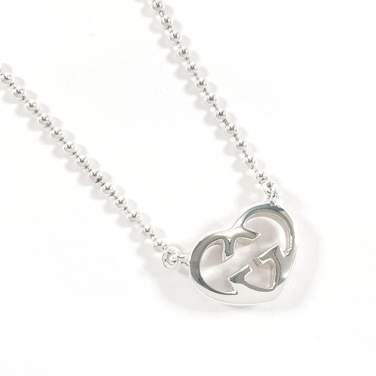 GUCCI Necklace Silver925 Silver Ball chain Interlocking G heart