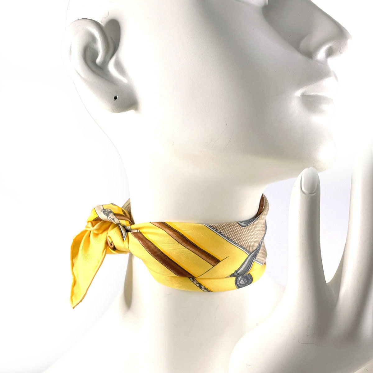 HERMES scarf 100% silk yellow CANNES & POMMEAUX Carre 45 Women Used