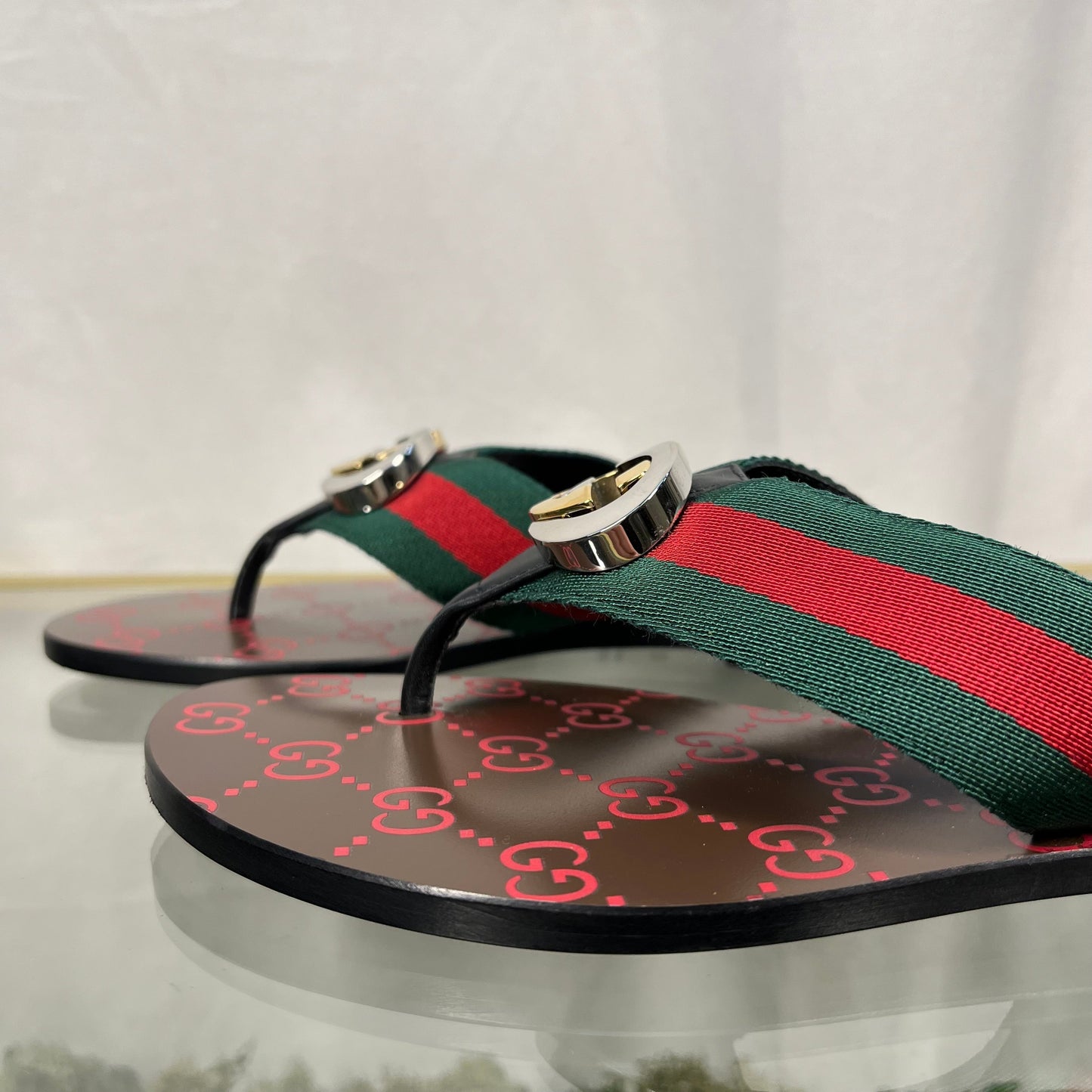 GUCCI Kika Canvas Stripe Thong Sandals SZ35