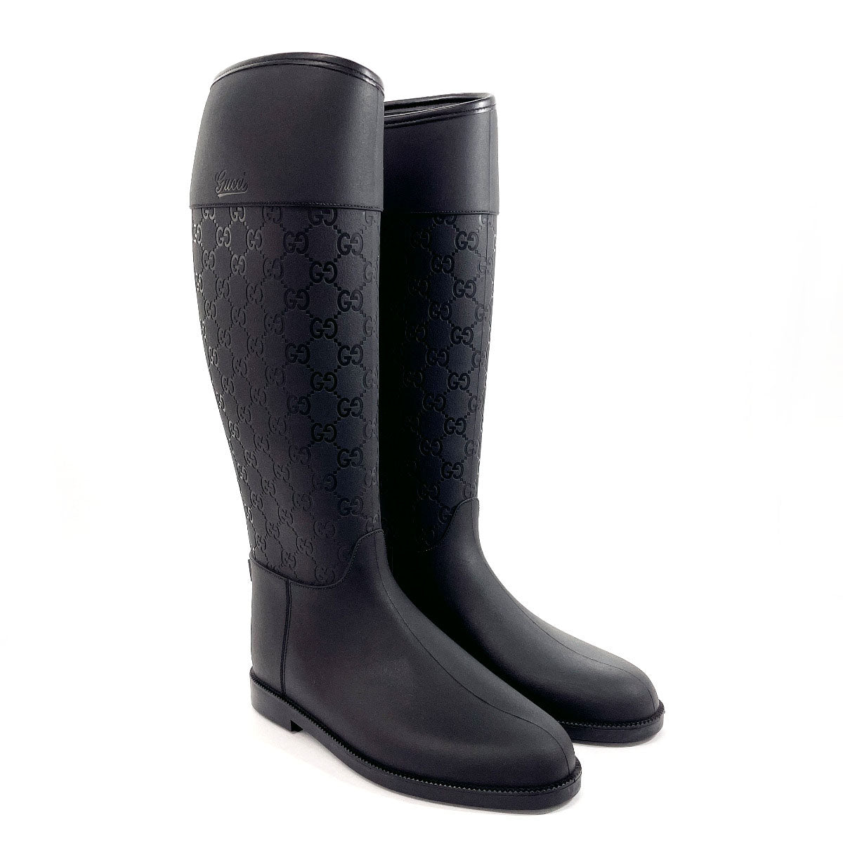 GUCCI Rain shoes rubber black GG rain boots 36
