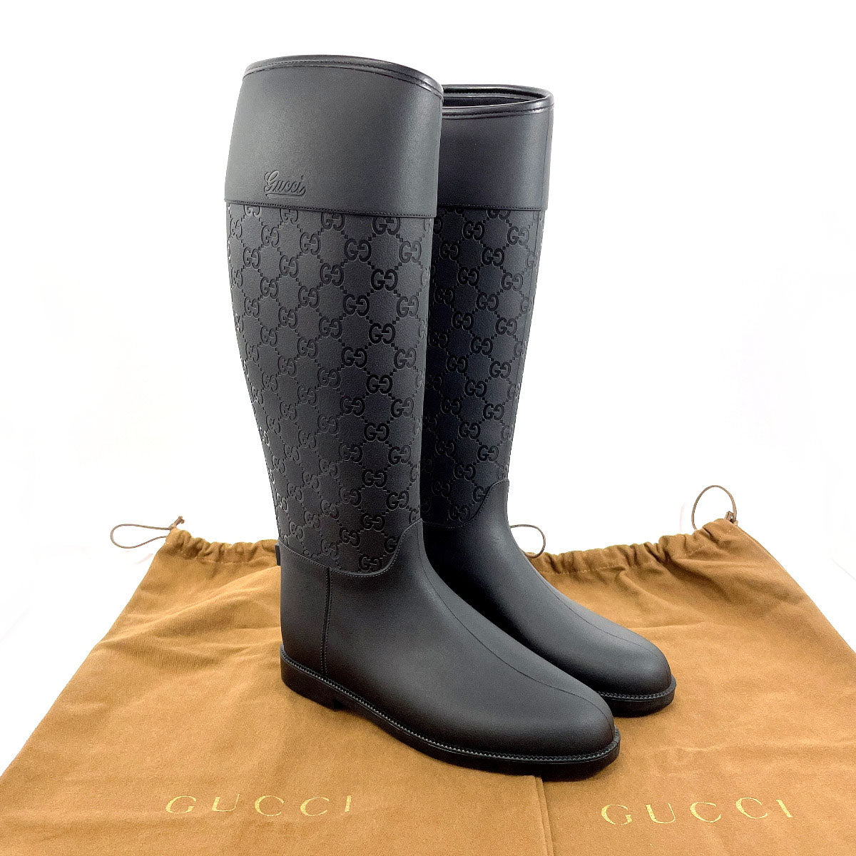 GUCCI Rain shoes rubber black GG rain boots 36