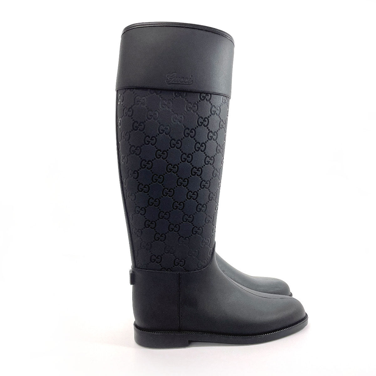 GUCCI Rain shoes rubber black GG rain boots 36
