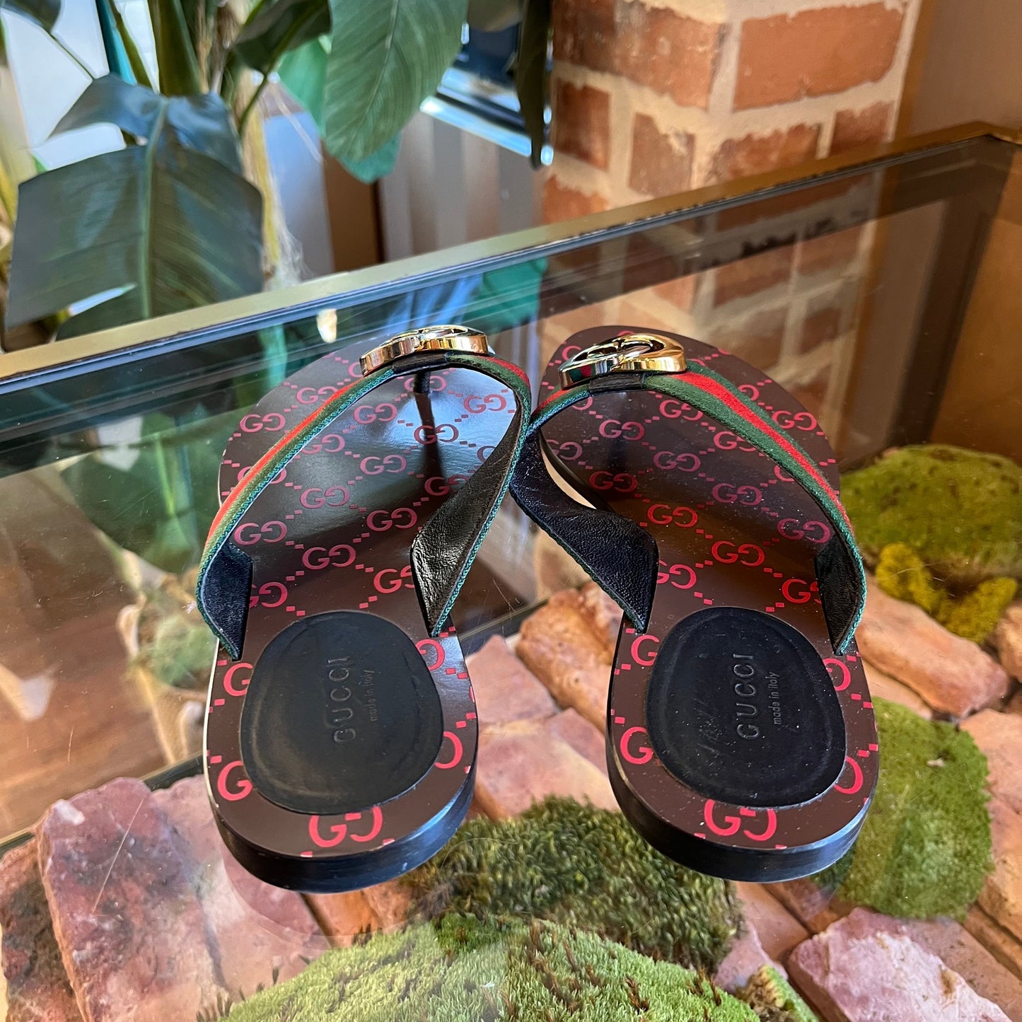 GUCCI Kika Web Thong Sandals 38