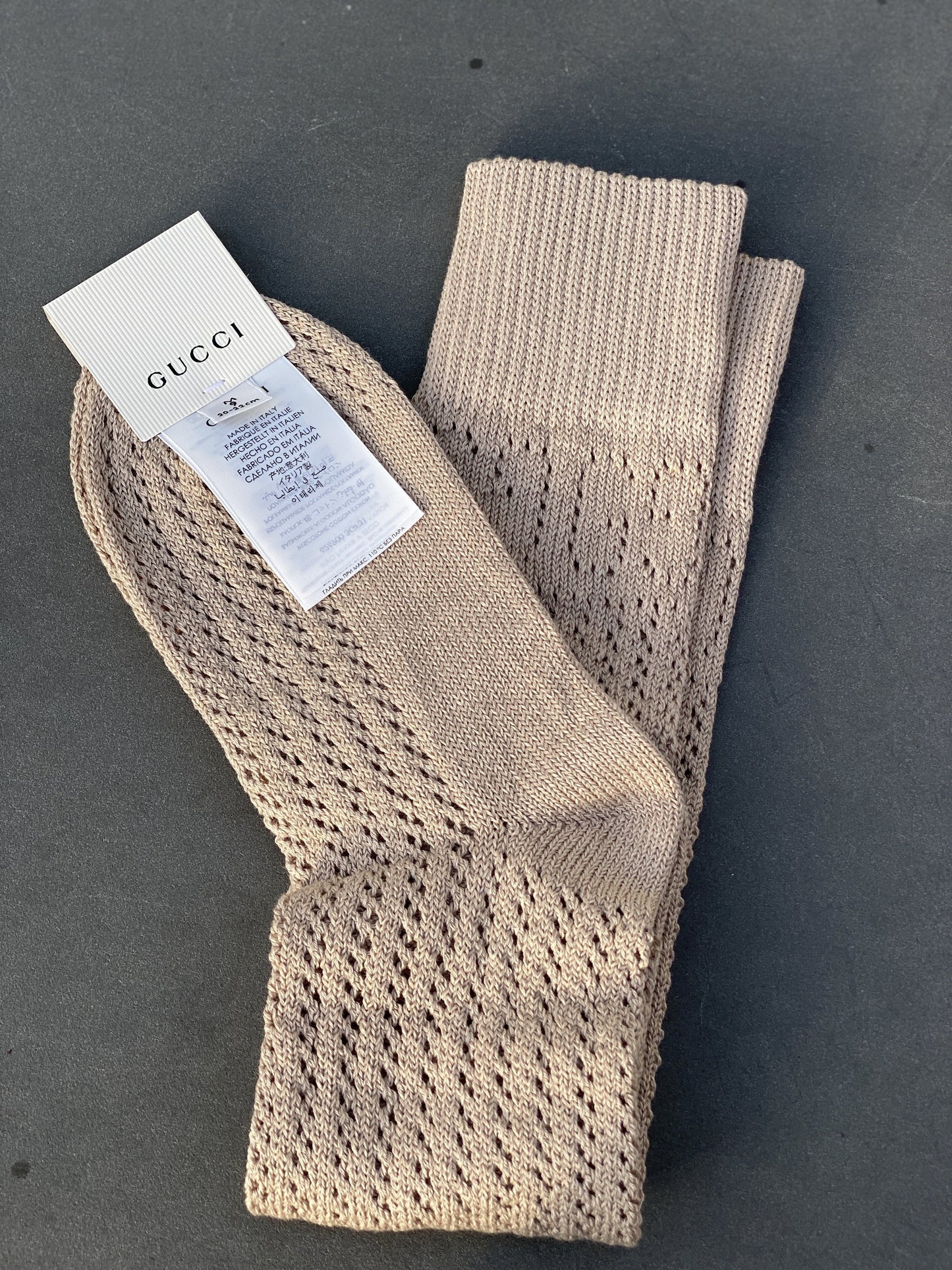 Gucci Knit Knee High Socks with GG Logos in Sand Beige