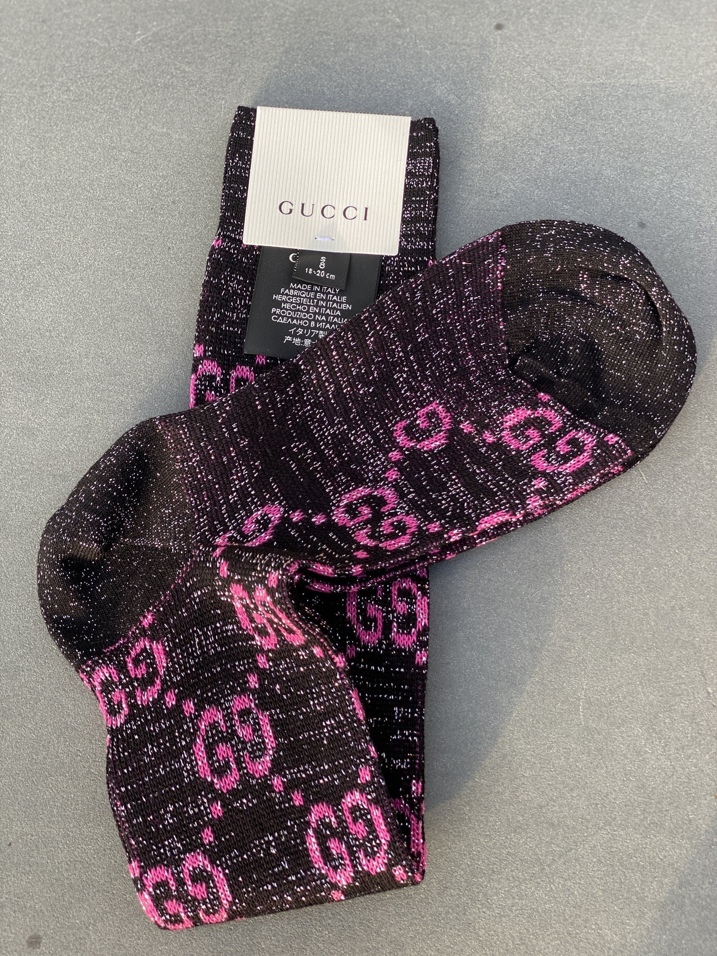 Gucci GG Socks in Black with Pink Lamé GG