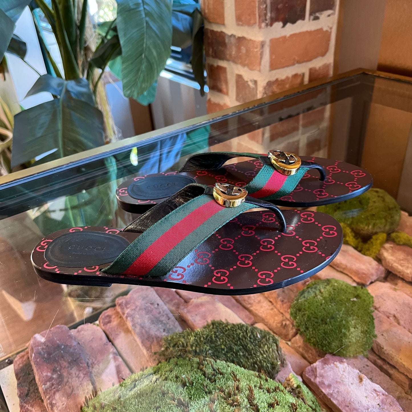 GUCCI Kika Web Thong Sandals 38