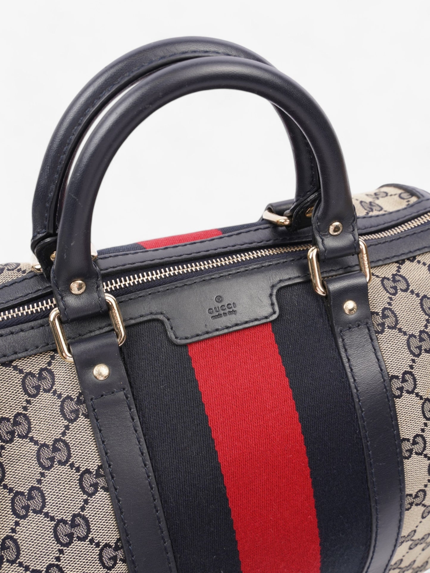 Gucci Boston Bag GG Supreme / Navy Blue / Red Canvas Medium