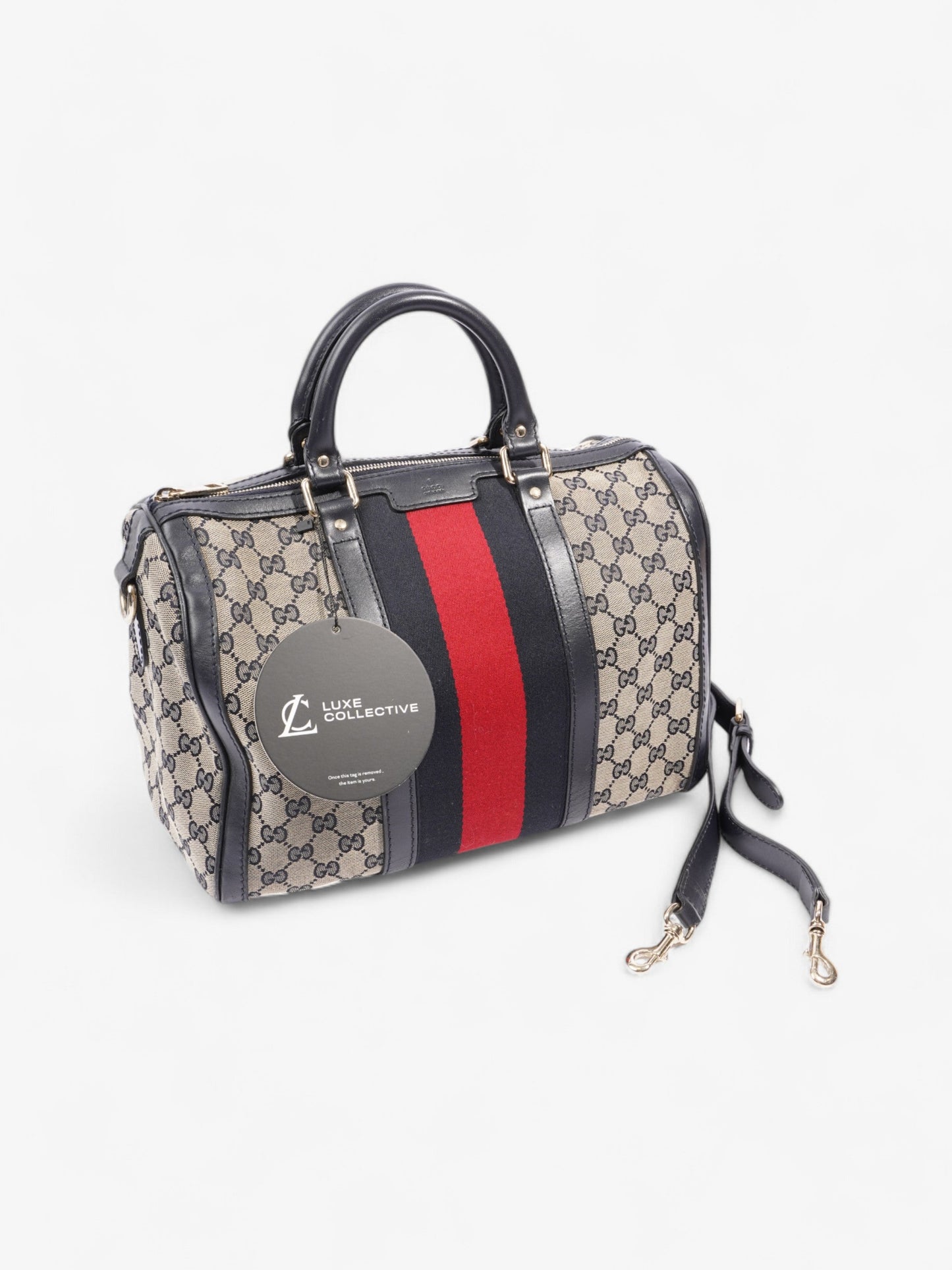 Gucci Boston Bag GG Supreme / Navy Blue / Red Canvas Medium
