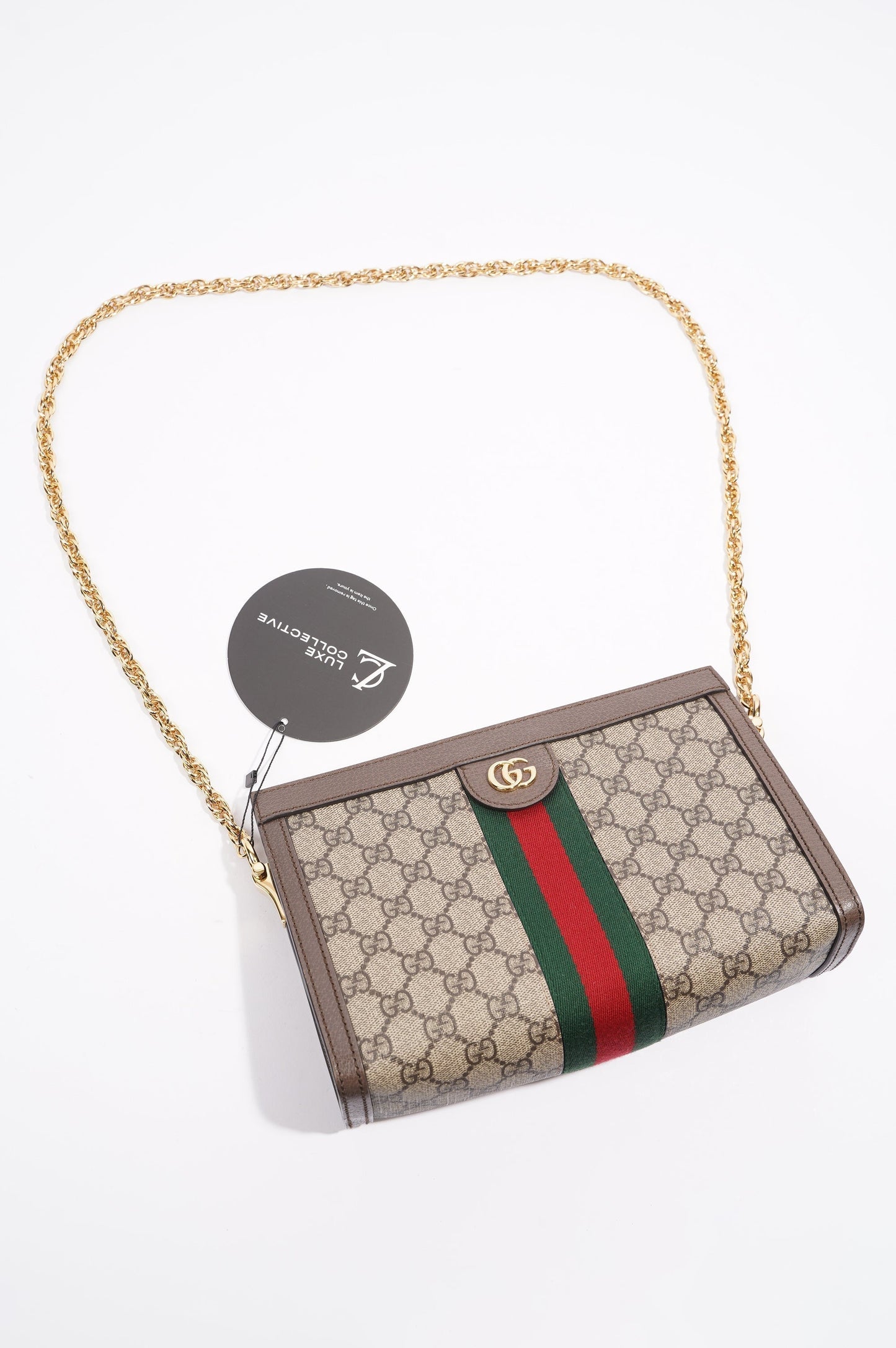 Gucci Ophidia GG Chain Shoulder Bag Supreme / Green / Red Coated Canvas Small